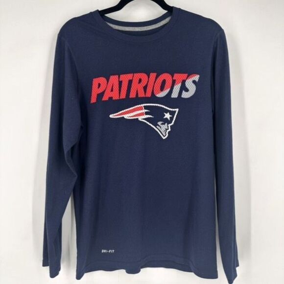 Nike Dri- Fit New England Patriots Long Sleeve Navy Blue T-Shirt Small  unisex - Picture 1 of 10
